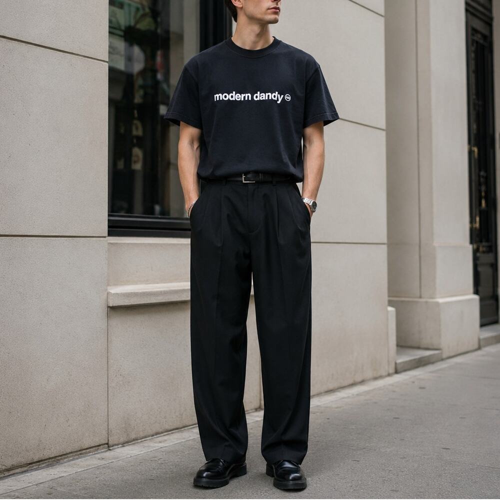Modern Dandy Black Logo Tee Heavyweight Cotton Streetwear Collector MEDIUM NEW